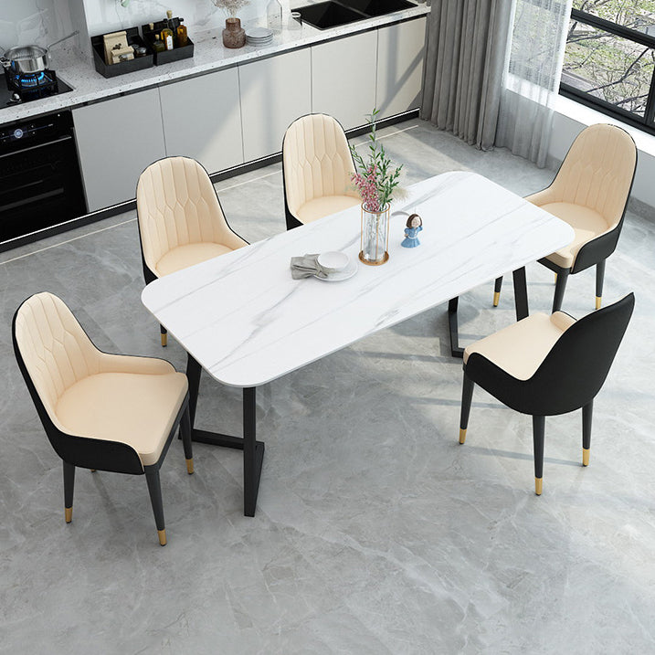 Contemporary Sintered Stone Standard Dining Set Black & White Rectangle Shape Dining Set for Kitchen