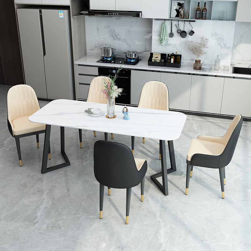 Contemporary Sintered Stone Standard Dining Set Black & White Rectangle Shape Dining Set for Kitchen