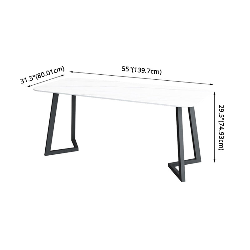 Contemporary Sintered Stone Standard Dining Set Black & White Rectangle Shape Dining Set for Kitchen