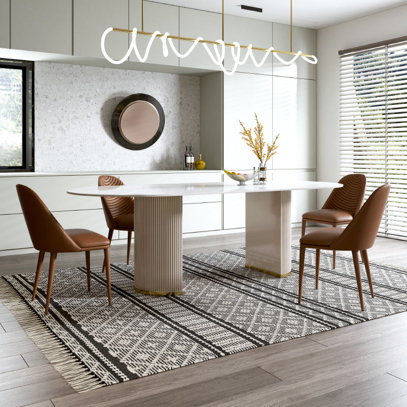 Minimalist White Standard Dining Set Rectangular Kitchen Dining Set with Double Pedestal Base