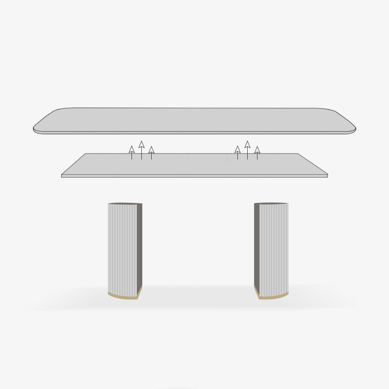 Minimalist White Standard Dining Set Rectangular Kitchen Dining Set with Double Pedestal Base