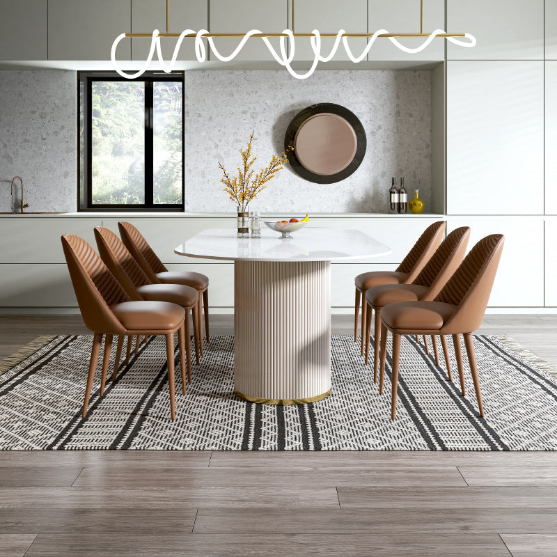 Minimalist White Standard Dining Set Rectangular Kitchen Dining Set with Double Pedestal Base