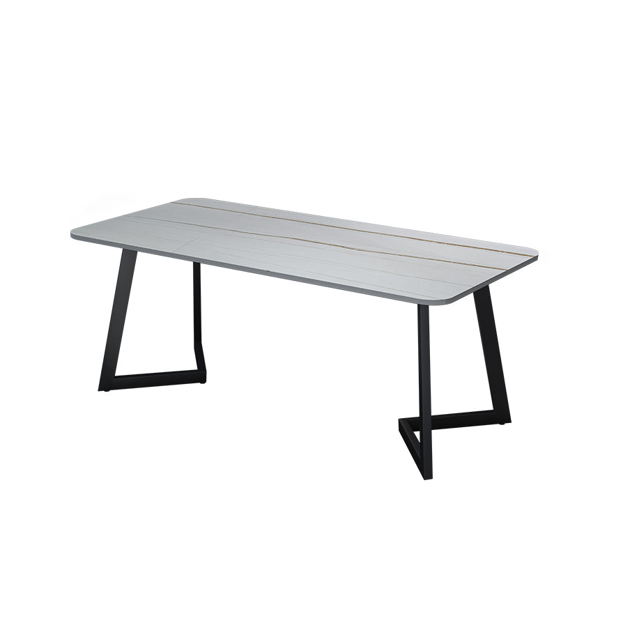 Modern Style Sintered Stone Dining Set with Rectangle Shape Table and Double Pedestal Base