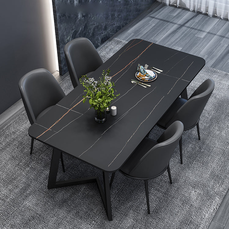 Modern Style Sintered Stone Dining Set with Rectangle Shape Table and Double Pedestal Base