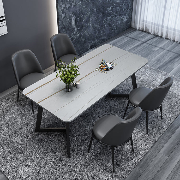 Modern Style Sintered Stone Dining Set with Rectangle Shape Table and Double Pedestal Base