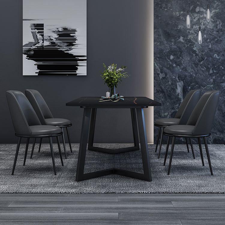 Modern Style Sintered Stone Dining Set with Rectangle Shape Table and Double Pedestal Base