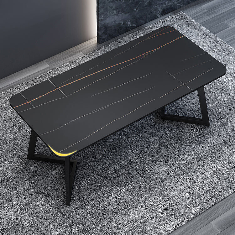 Modern Style Sintered Stone Dining Set with Rectangle Shape Table and Double Pedestal Base