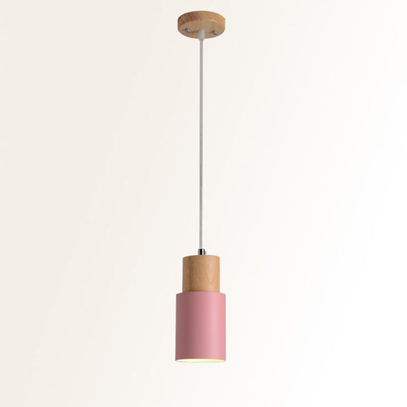 Macaron minimaliste moderne Lampe suspendue en bois de la lampe cylindrique avec une teinte en aluminium