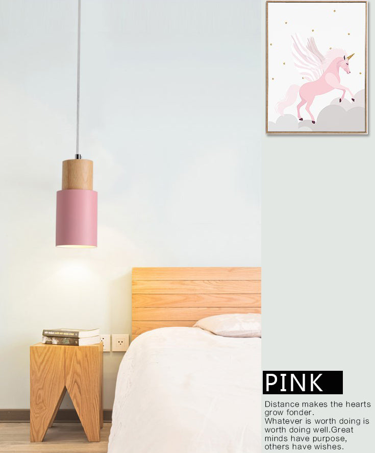 Macaron minimaliste moderne Lampe suspendue en bois de la lampe cylindrique avec une teinte en aluminium