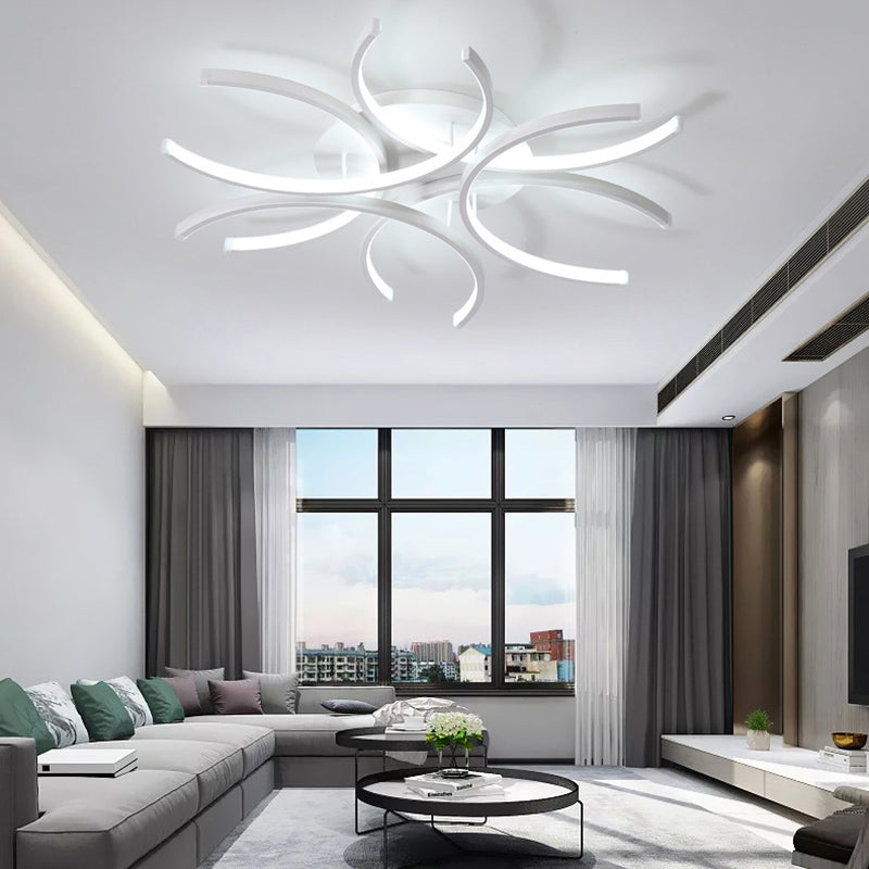 Acrylic White LED Ceiling Light in Modern Concise Style Lacquered Aluminium Linear Semi Flush Mount