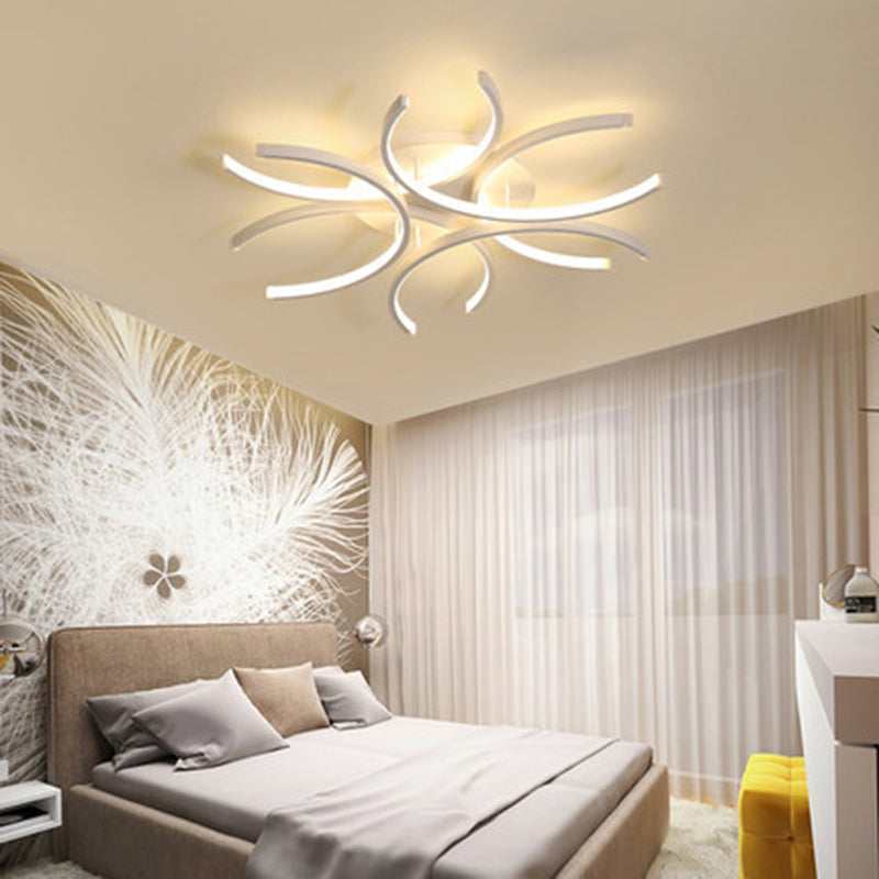 Acrylic White LED Ceiling Light in Modern Concise Style Lacquered Aluminium Linear Semi Flush Mount