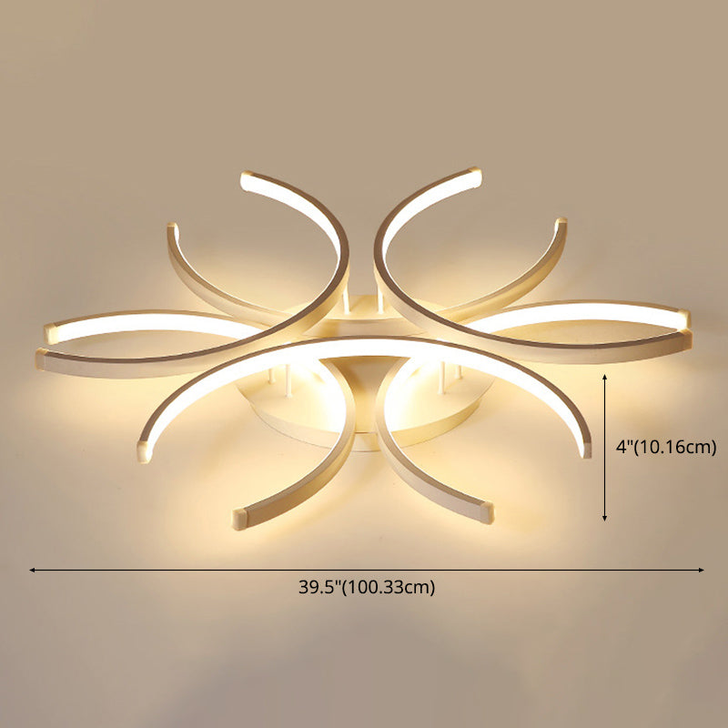 Acrylic White LED Ceiling Light in Modern Concise Style Lacquered Aluminium Linear Semi Flush Mount