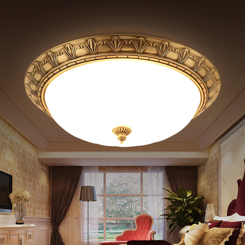 Traditional Glass 1-Light Flush Light Bowl Ceiling Mounted Light for Bedroom