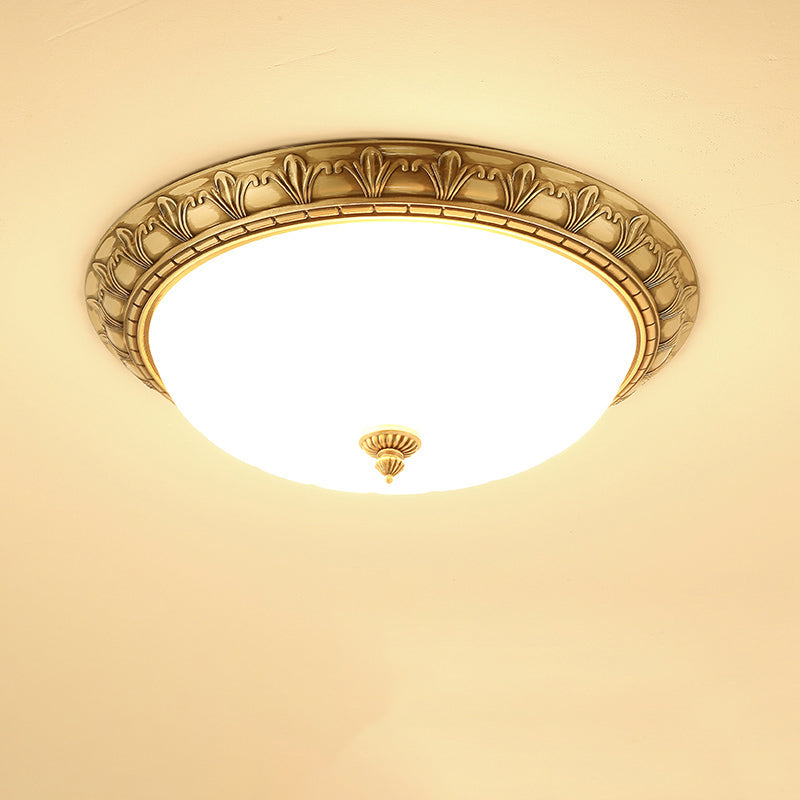Traditional Glass 1-Light Flush Light Bowl Ceiling Mounted Light for Bedroom