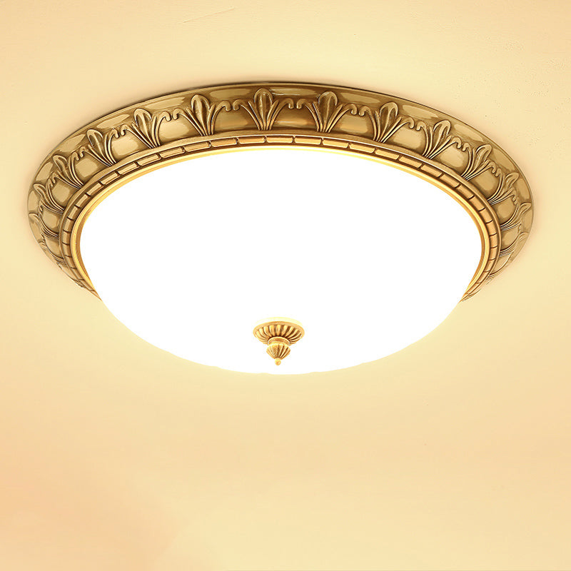 Traditional Glass 1-Light Flush Light Bowl Ceiling Mounted Light for Bedroom