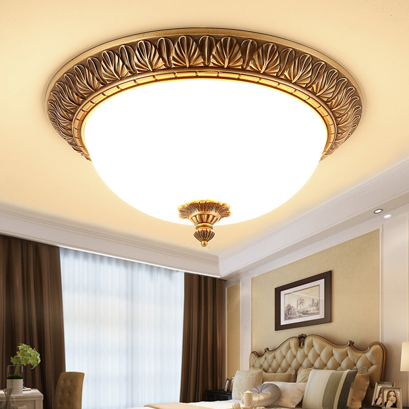 Traditional Glass 1-Light Flush Light Bowl Ceiling Mounted Light for Bedroom