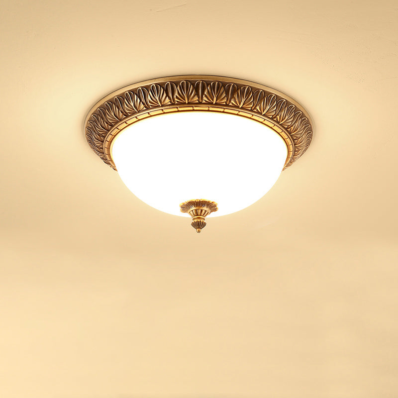 Traditional Glass 1-Light Flush Light Bowl Ceiling Mounted Light for Bedroom