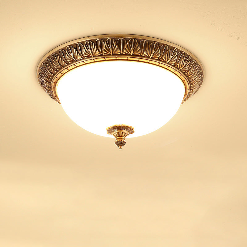 Traditional Glass 1-Light Flush Light Bowl Ceiling Mounted Light for Bedroom