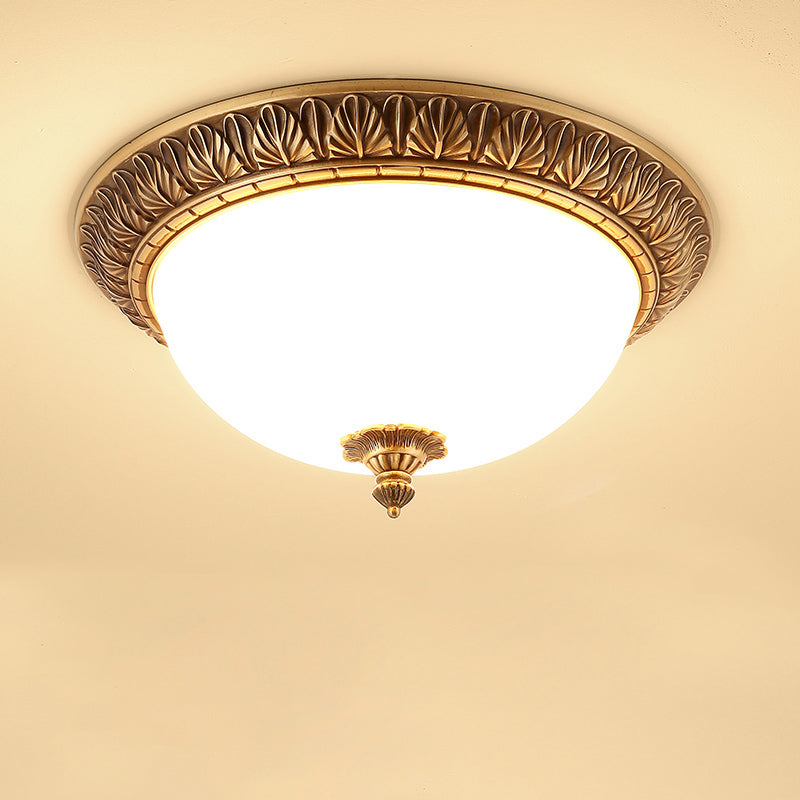 Traditional Glass 1-Light Flush Light Bowl Ceiling Mounted Light for Bedroom