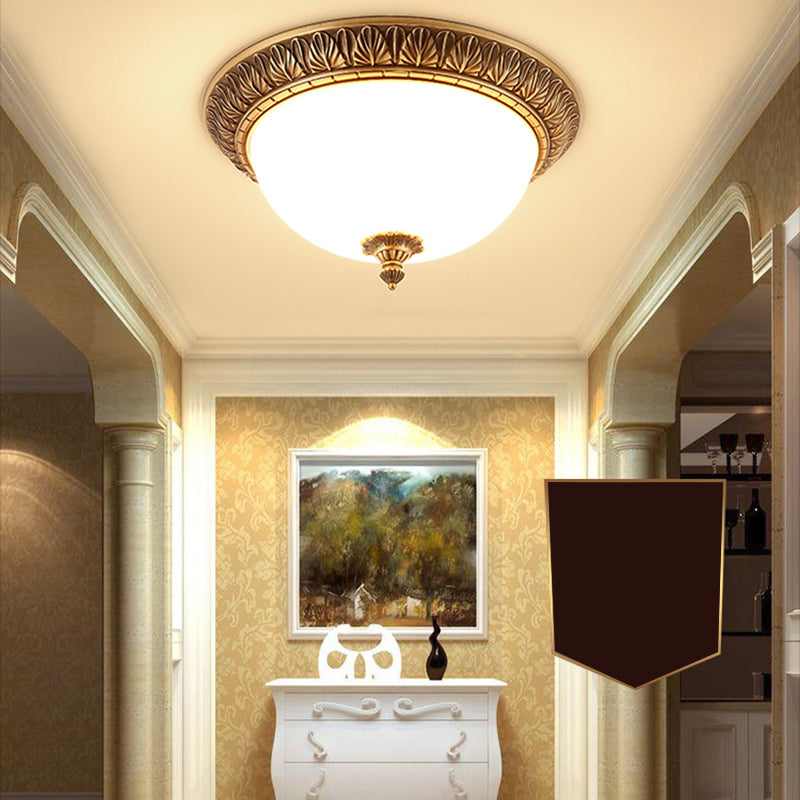 Traditional Glass 1-Light Flush Light Bowl Ceiling Mounted Light for Bedroom