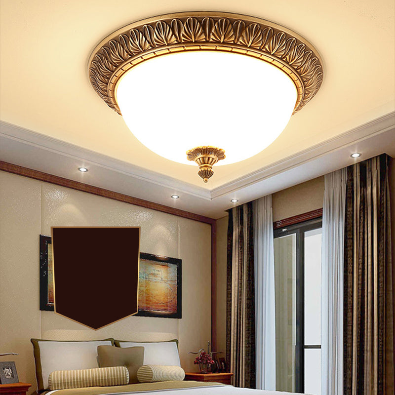 Traditional Glass 1-Light Flush Light Bowl Ceiling Mounted Light for Bedroom