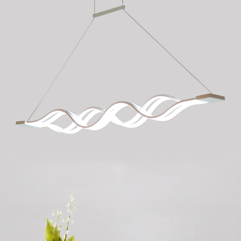 White Waveform LED Island Light in Modern Simplicity Wrought Iron Pendant Light with Acrylic Shade