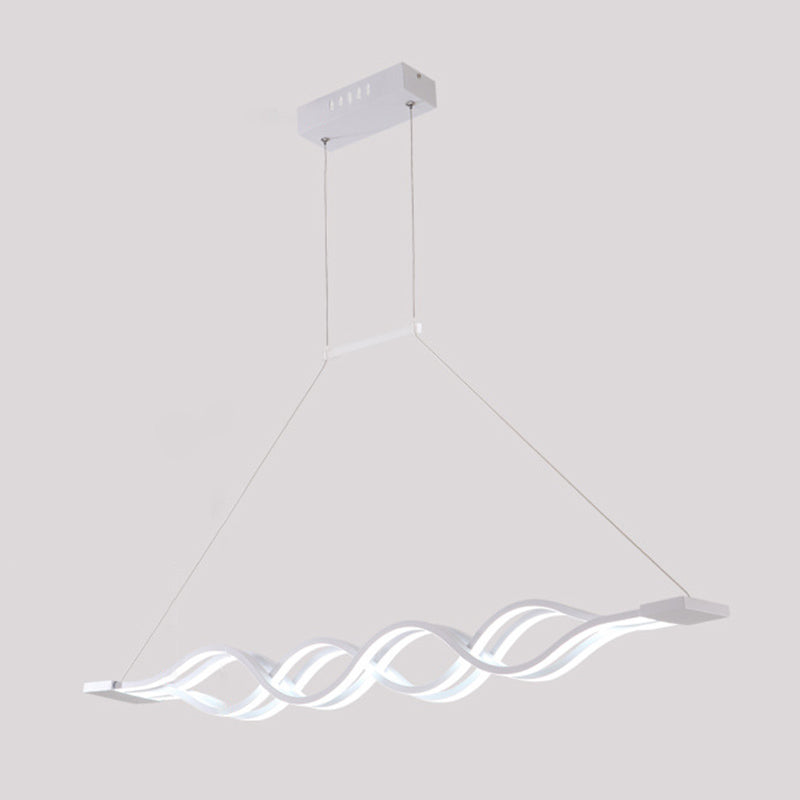 White Waveform LED Island Light in Modern Simplicity Wrought Iron Pendant Light with Acrylic Shade