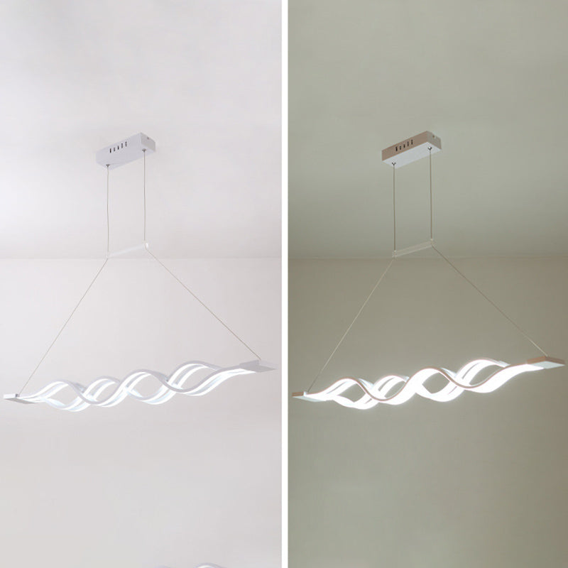 White Waveform LED Island Light in Modern Simplicity Wrought Iron Pendant Light with Acrylic Shade