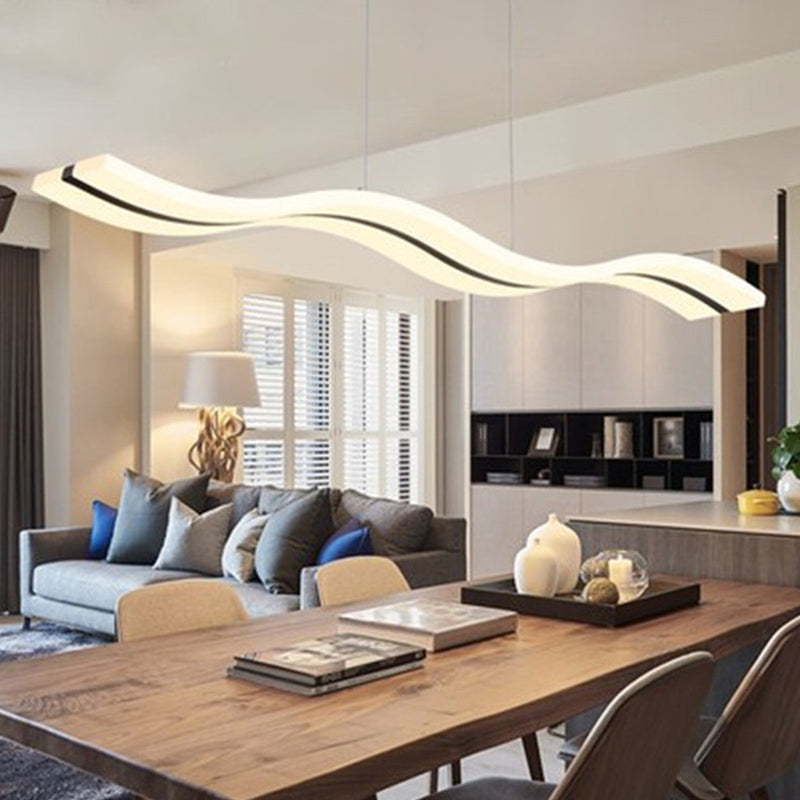 Luce a led bianche acriliche in moderna luce a forma d'onda di ferro in stile in stile conciso per sala da pranzo