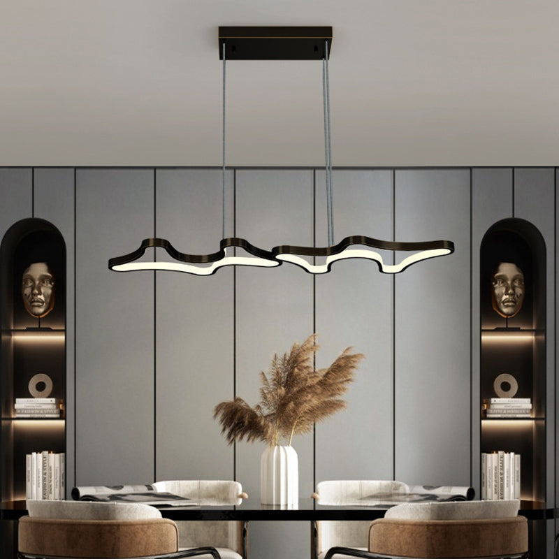 1 Light Modern Metal Chandelier Lamp Linear LED Island Pendant for Dining Room