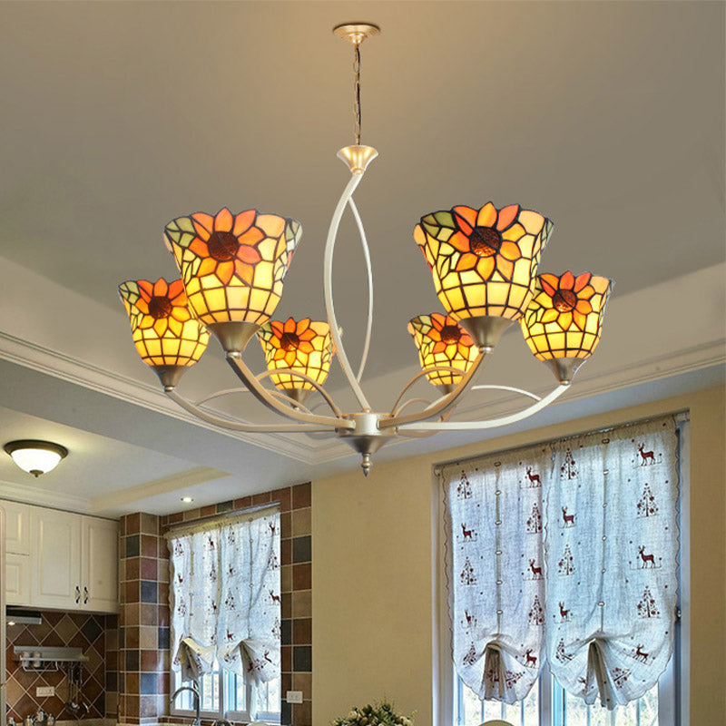 Lampada di girasole/lampadario a foglia Lampone 6/8 Luci Kit lampada sospesa Tiffany in bianco/arancione per soggiorno