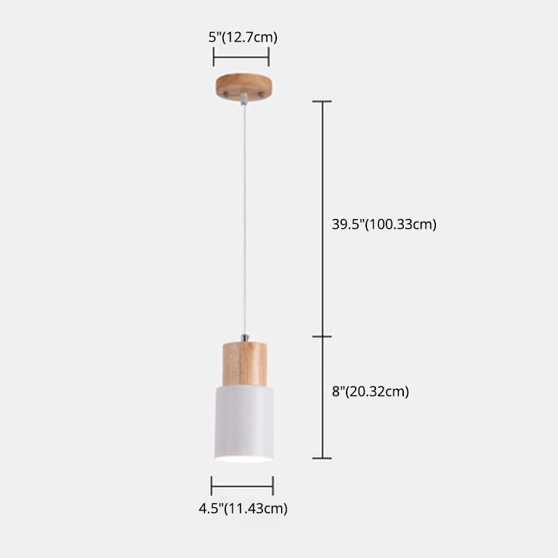 Wooden Cylindrical Single Pendant Light in Modern Concise Style Aluminium Macaron Hanging Lamp