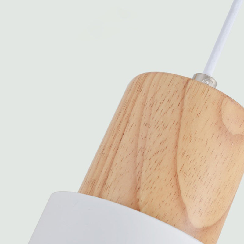 Wooden Cylindrical Single Pendant Light in Modern Concise Style Aluminium Macaron Hanging Lamp