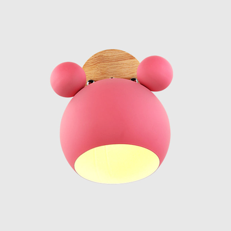 Modern Nordic Macaron Wall Lamp Wooden Globe Wall Light with Wrought Iron Shade