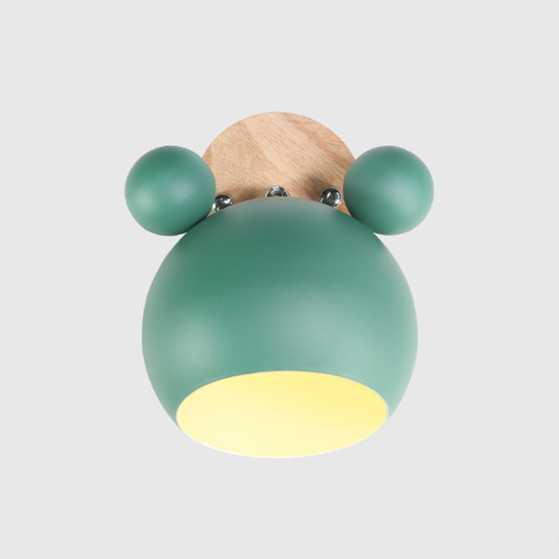 Modern Nordic Macaron Wall Lamp Wooden Globe Wall Light with Wrought Iron Shade