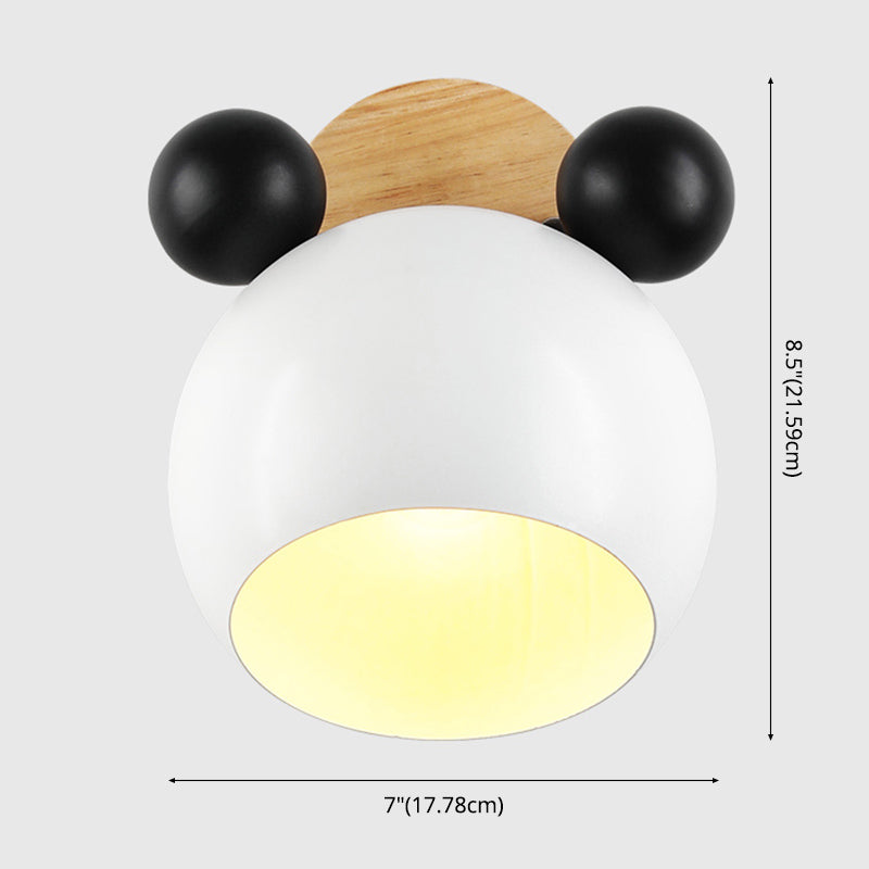 Modern Nordic Macaron Wall Lamp Wooden Globe Wall Light with Wrought Iron Shade