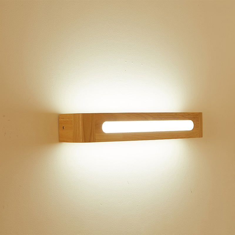 1-Light Retangular LED Wall Sconce Modern Simple Style Wood Wall Lighting in Brown