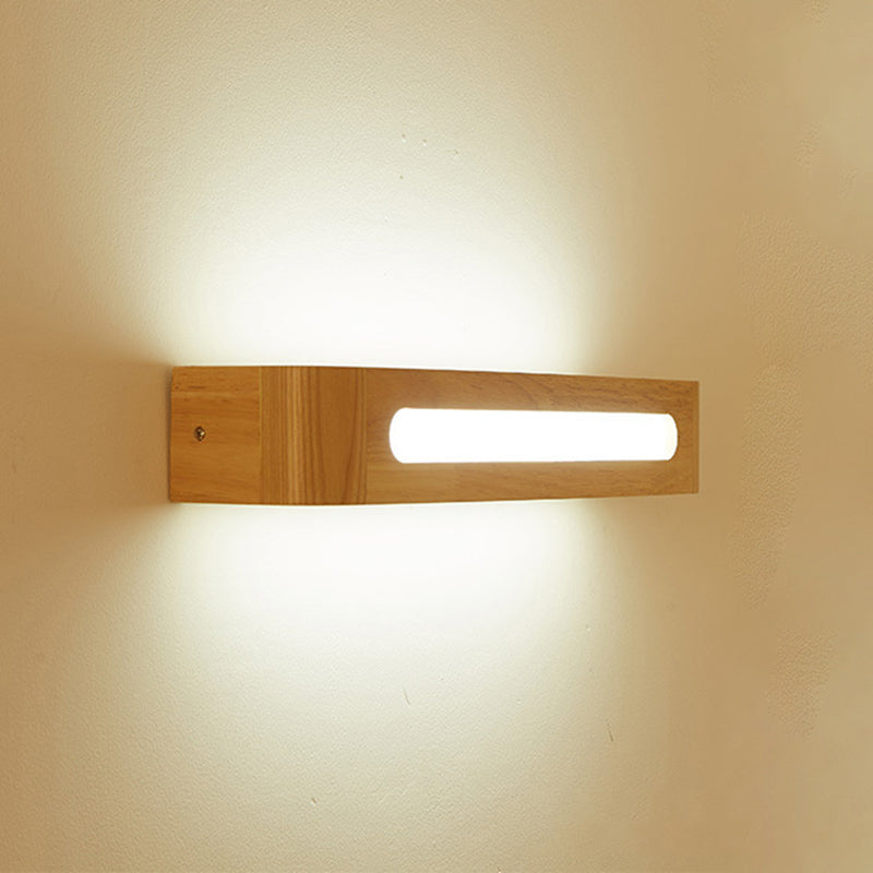 1-Light Retangular LED Wall Sconce Modern Simple Style Wood Wall Lighting in Brown