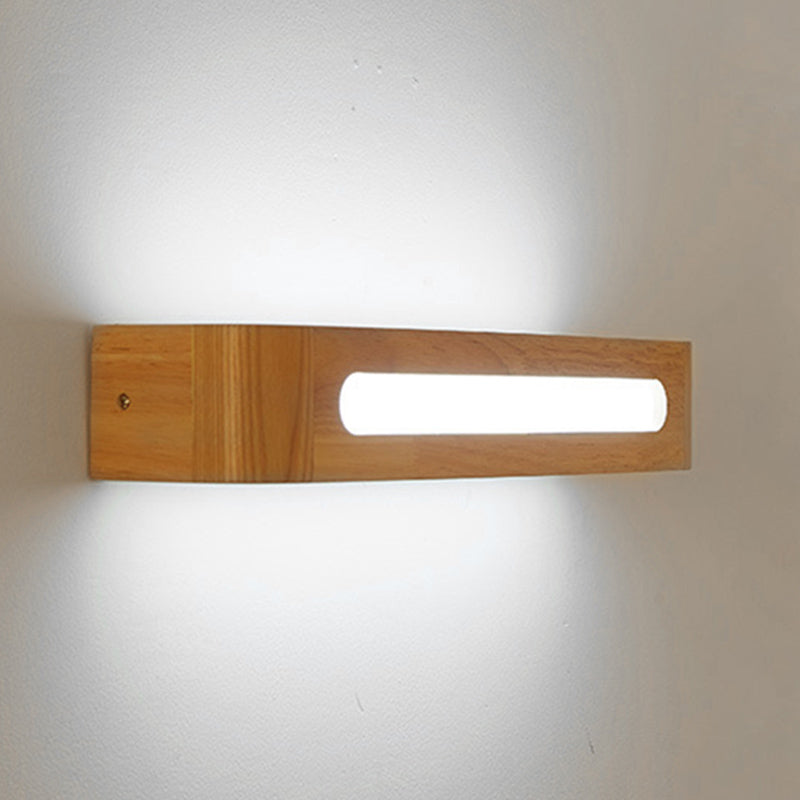 1-Light Retangular LED Wall Sconce Modern Simple Style Wood Wall Lighting in Brown