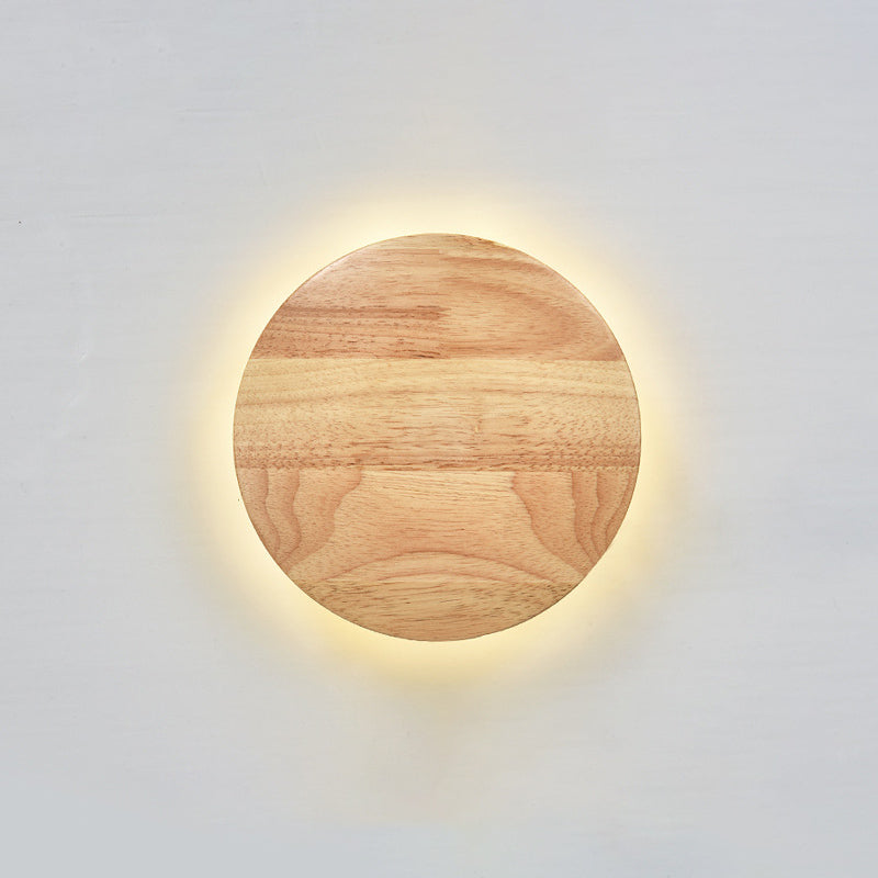 1-Light Round Wall Sconce Modern Simple Style Wood Wall Lighting in Brown