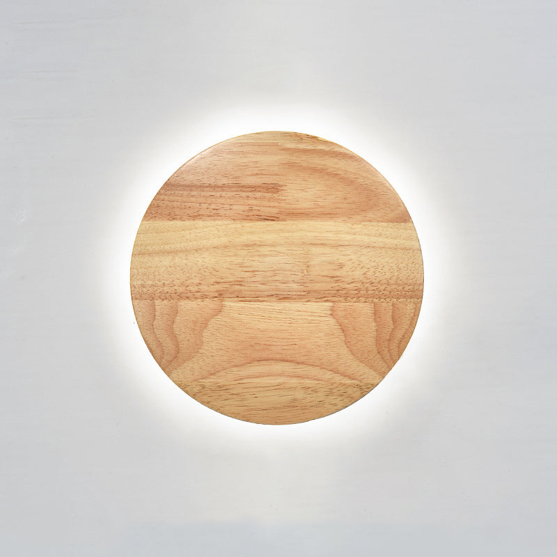 1-Light Round Wall Sconce Modern Simple Style Wood Wall Lighting in Brown