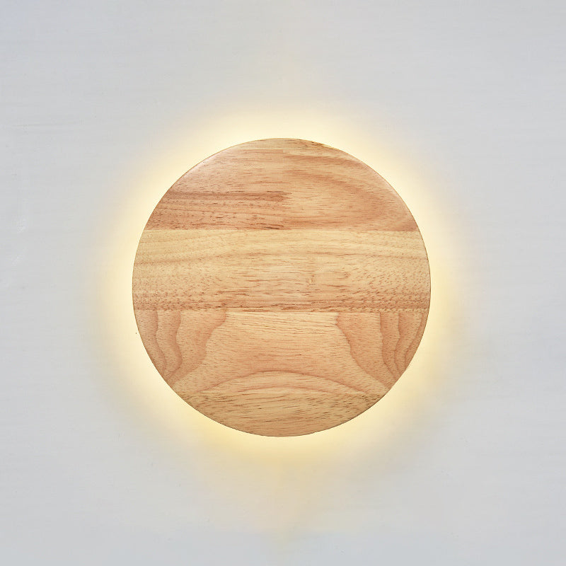 1-Light Round Wall Sconce Modern Simple Style Wood Wall Lighting in Brown