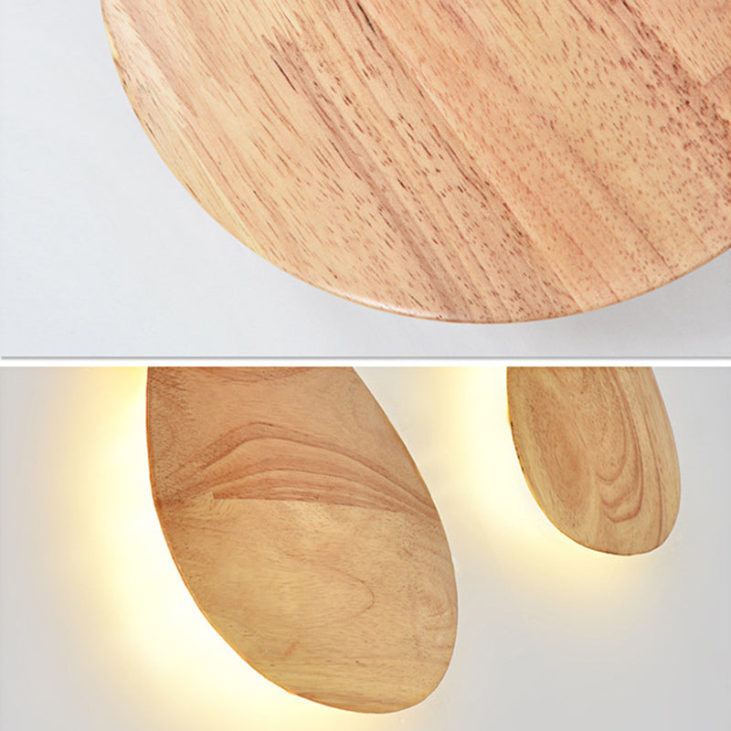 1-Light Round Wall Sconce Modern Simple Style Wood Wall Lighting in Brown