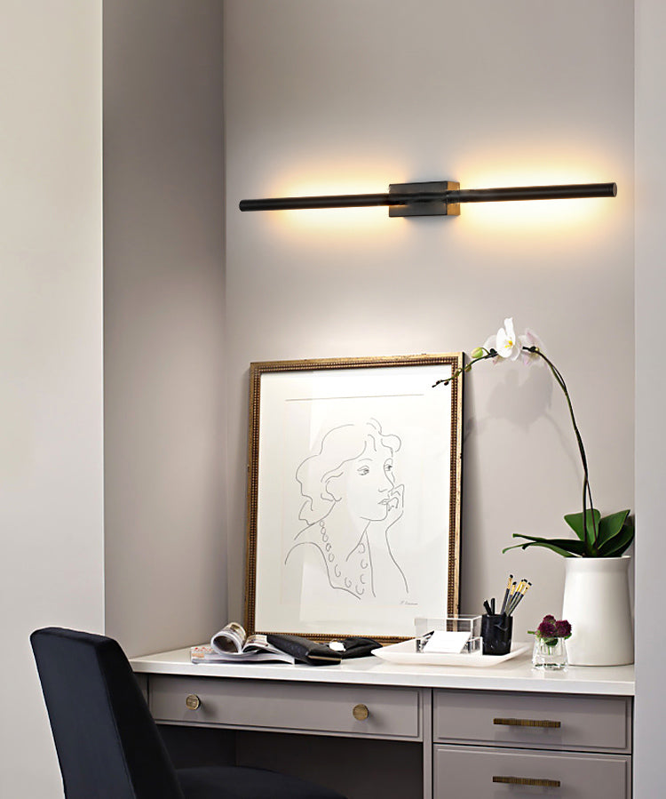 1-Light Linear Wall Sconce Modern Simple Style Metal Wall Lighting in Black and Gold