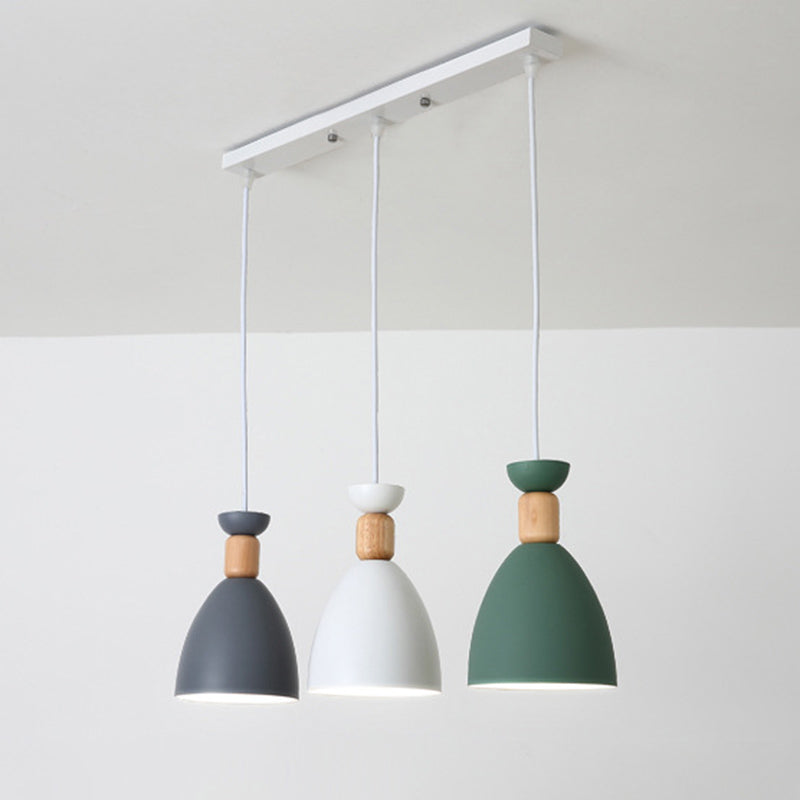 Moderne beknopte macaron hangende lamp houten koepel hanger licht met gelakte ijzeren schaduw