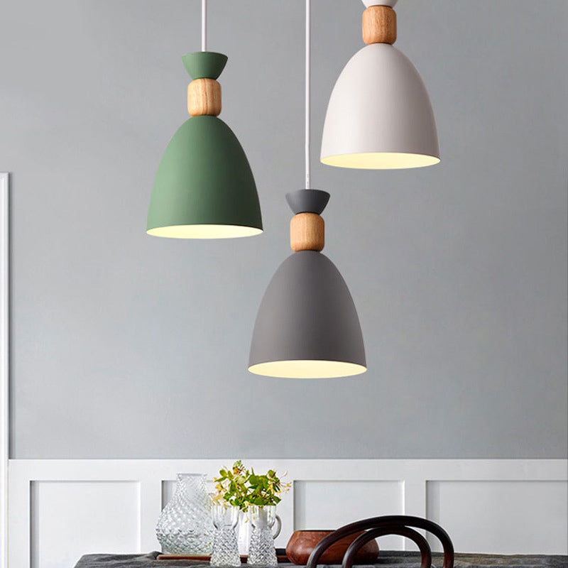 Moderne beknopte macaron hangende lamp houten koepel hanger licht met gelakte ijzeren schaduw