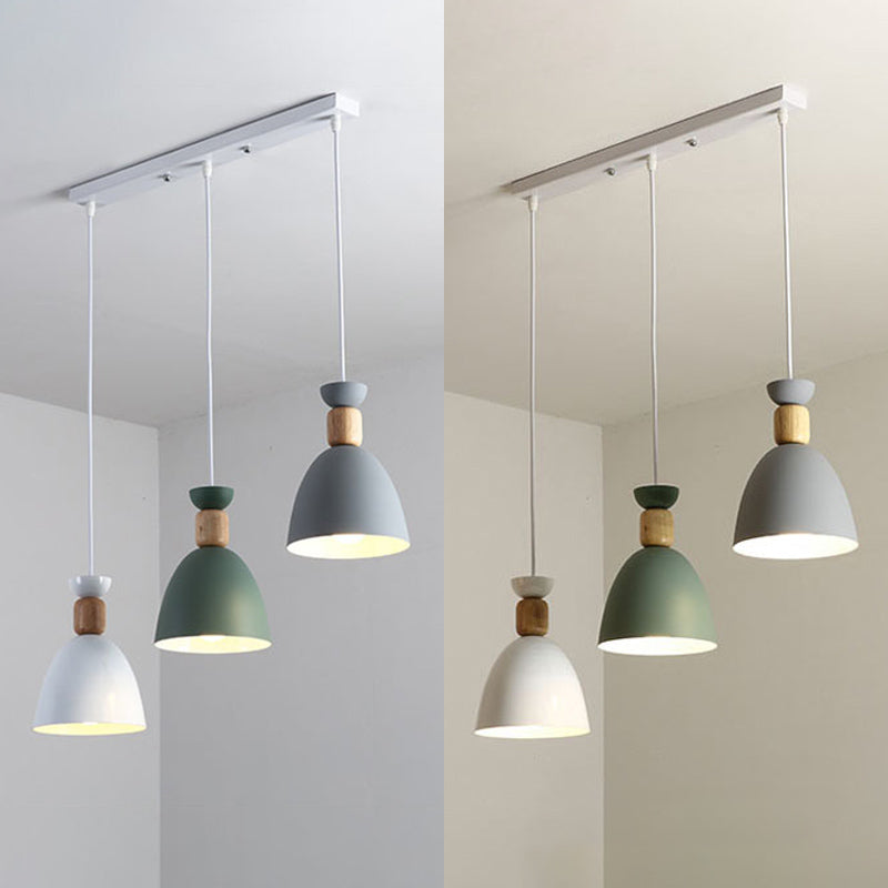 Moderne beknopte macaron hangende lamp houten koepel hanger licht met gelakte ijzeren schaduw