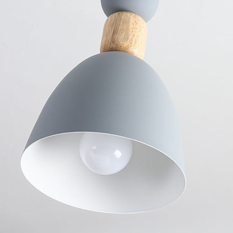 Moderne beknopte macaron hangende lamp houten koepel hanger licht met gelakte ijzeren schaduw