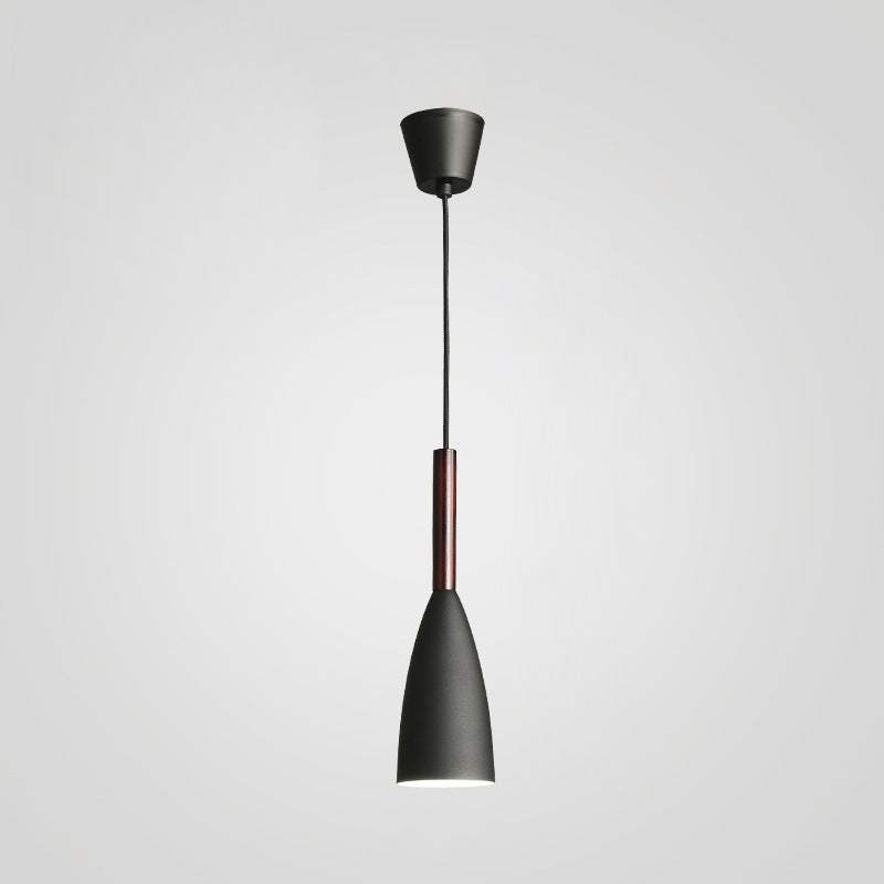 Modern Concise Macaron Pendant Light Wooden Cone Hanging Lamp with Wrought Iron Shade