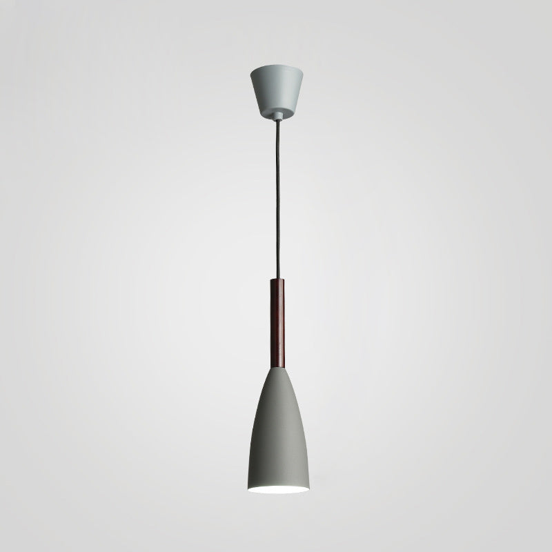 Modern Concise Macaron Pendant Light Wooden Cone Hanging Lamp with Wrought Iron Shade
